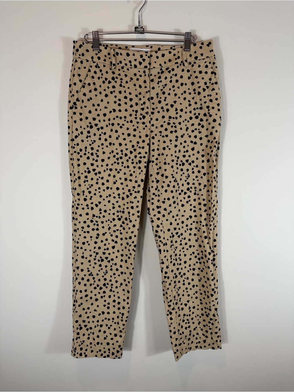 LOFT Beige Rivera Slim Pants with Black Spot Print Size 4